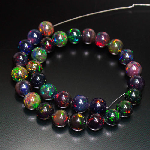AAA+ Quality Black Opal, Natural Fire Opal Smooth Round Sphere Ball Beads, 8mm, 7pc - Jalvi & Co.