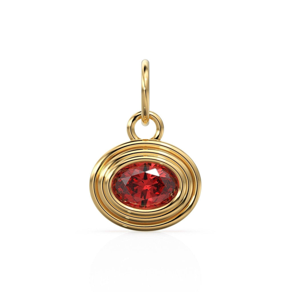 AAA Red Ruby Charms 14k Yellow Solid Gold Bubble Bezel Charm Pendant Red Oval Gemstone Bezel 18K Gold Jewelry Finding - Jalvi & Co.