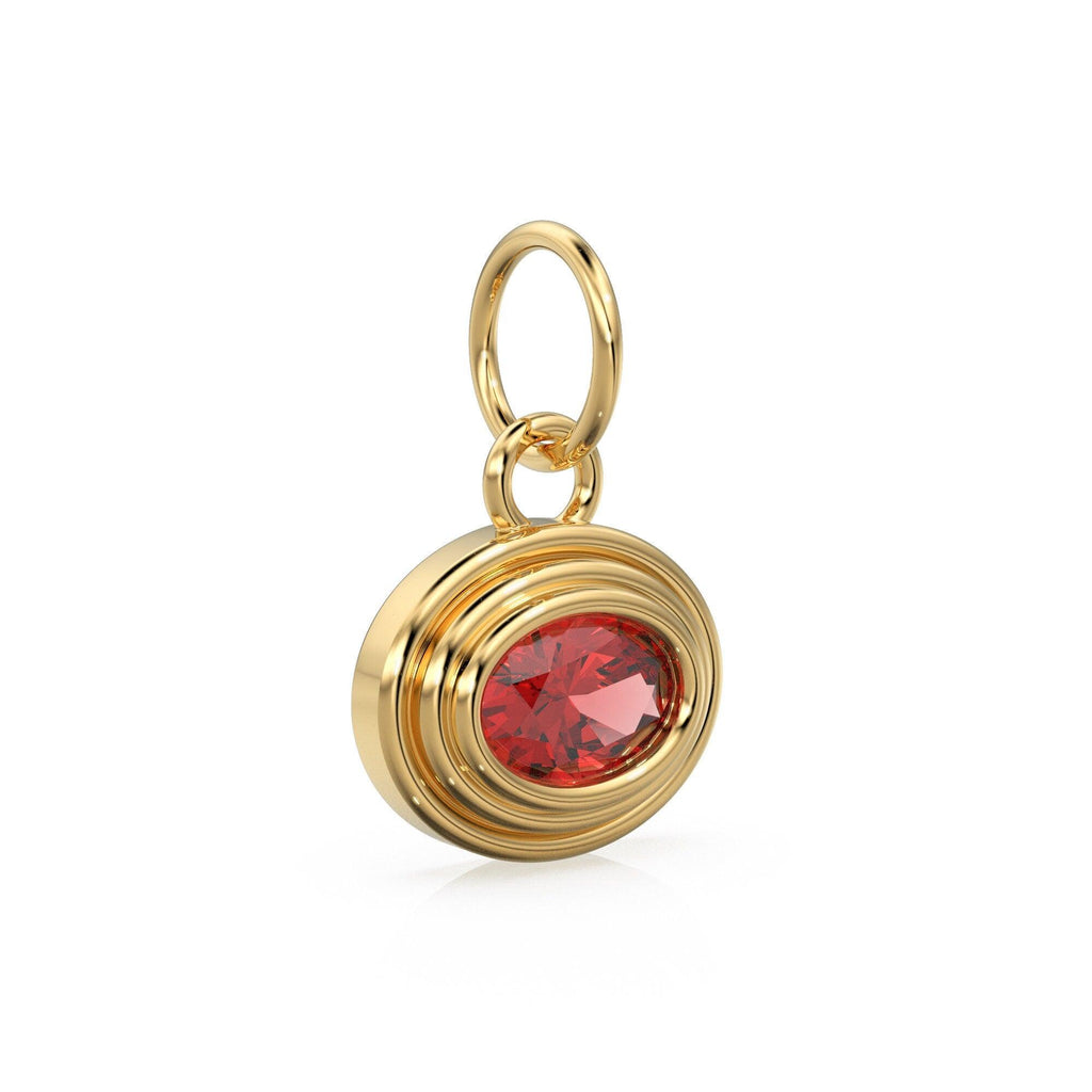 AAA Red Ruby Charms 14k Yellow Solid Gold Bubble Bezel Charm Pendant Red Oval Gemstone Bezel 18K Gold Jewelry Finding - Jalvi & Co.