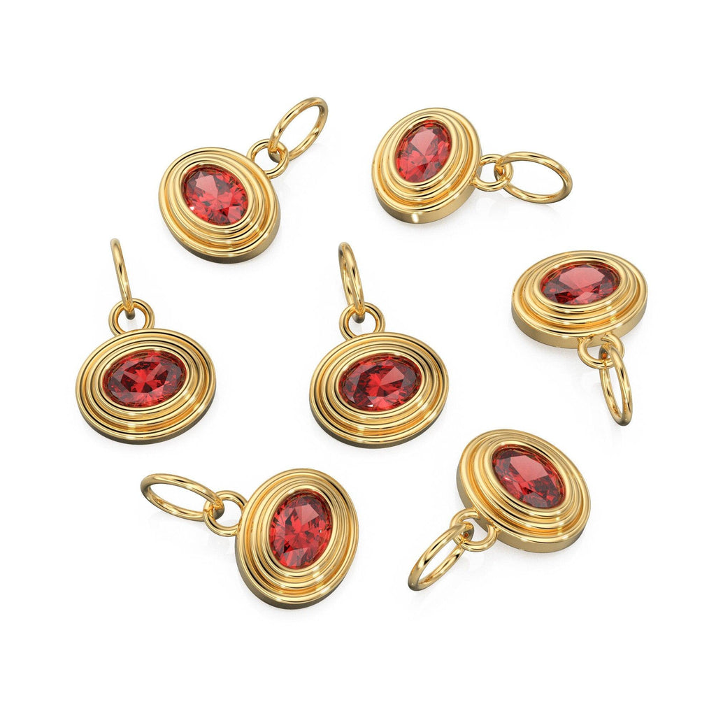 AAA Red Ruby Charms 14k Yellow Solid Gold Bubble Bezel Charm Pendant Red Oval Gemstone Bezel 18K Gold Jewelry Finding - Jalvi & Co.