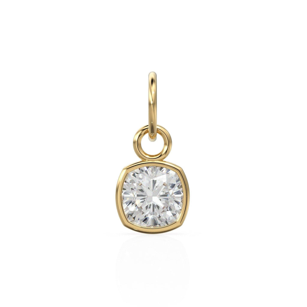 AAA White Quartz Rock Crystal Charms 14k Yellow Solid Gold Charm Pendant White Cushion Gemstone Bezel 18K Gold Jewelry Finding - Jalvi & Co.