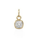 AAA White Quartz Rock Crystal Charms 14k Yellow Solid Gold Charm Pendant White Cushion Gemstone Bezel 18K Gold Jewelry Finding