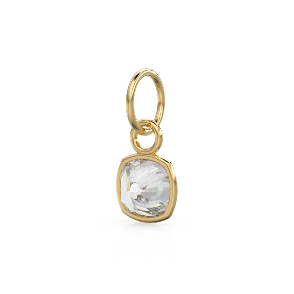 AAA White Quartz Rock Crystal Charms 14k Yellow Solid Gold Charm Pendant White Cushion Gemstone Bezel 18K Gold Jewelry Finding - Jalvi & Co.