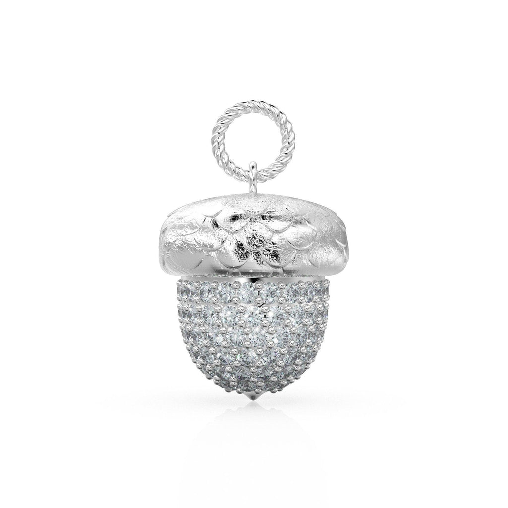 Acorn Solid Gold 18k Diamond Pendant, Luxury Designer Gold Jewelry Gold Gemstone Charm Solid Gold Pendant Gift for her - Jalvi & Co.