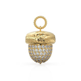 Acorn Solid Gold 18k Diamond Pendant, Luxury Designer Gold Jewelry Gold Gemstone Charm Solid Gold Pendant Gift for her