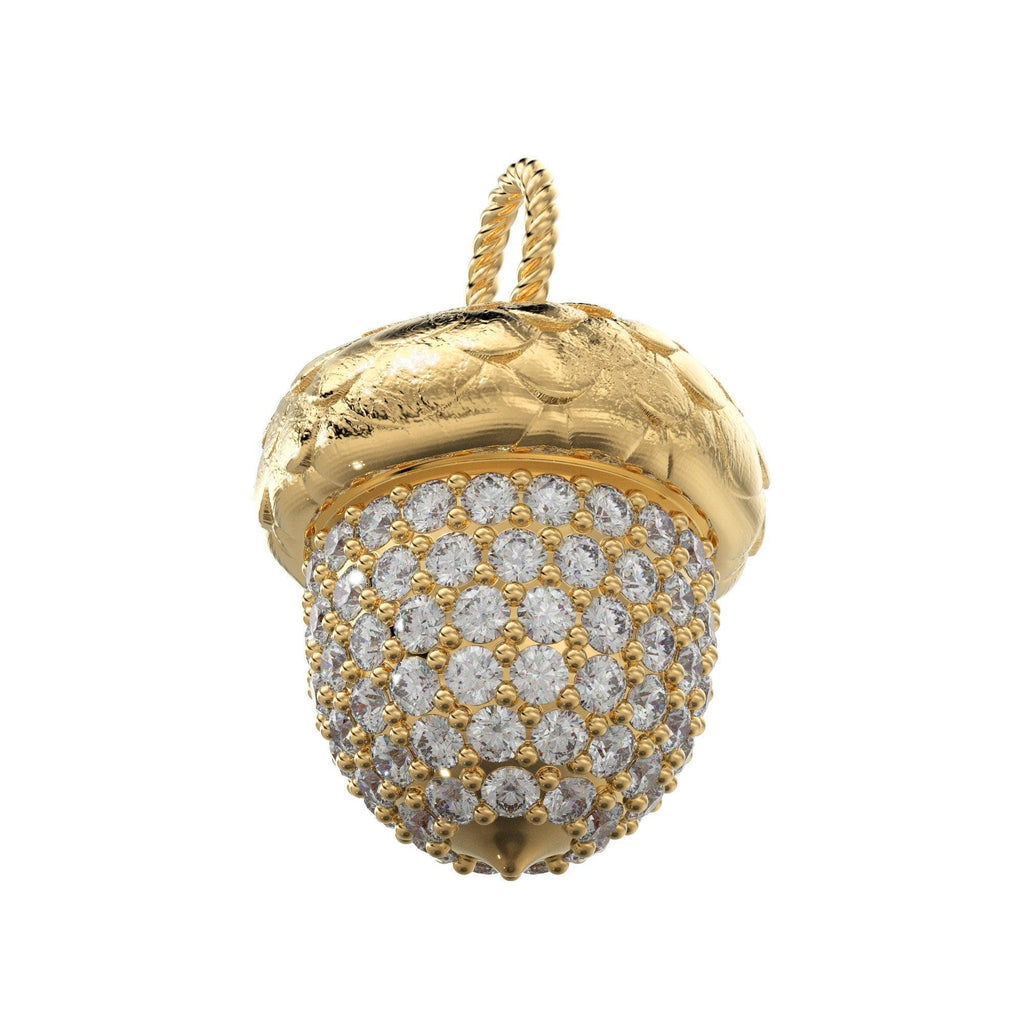 Acorn Solid Gold 18k Diamond Pendant, Luxury Designer Gold Jewelry Gold Gemstone Charm Solid Gold Pendant Gift for her - Jalvi & Co.