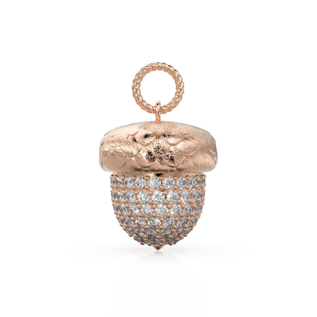 Acorn Solid Gold 18k Diamond Pendant, Luxury Designer Gold Jewelry Gold Gemstone Charm Solid Gold Pendant Gift for her - Jalvi & Co.