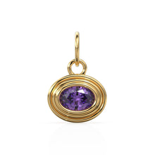 Load image into Gallery viewer, African Amethyst Charms 14k Yellow Solid Gold Bubble Bezel Charm Pendant Purple Oval Gemstone Bezel 18K Gold Jewelry Finding - Jalvi &amp; Co.