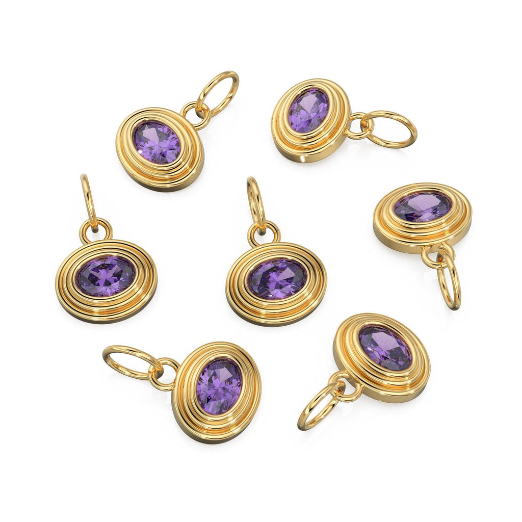 African Amethyst Charms 14k Yellow Solid Gold Bubble Bezel Charm Pendant Purple Oval Gemstone Bezel 18K Gold Jewelry Finding - Jalvi & Co.