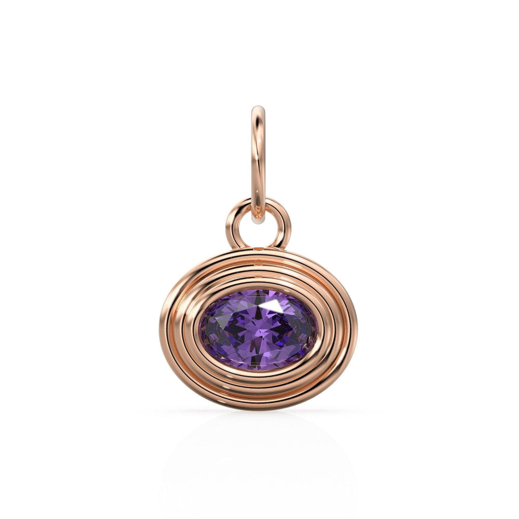 African Amethyst Charms 14k Yellow Solid Gold Bubble Bezel Charm Pendant Purple Oval Gemstone Bezel 18K Gold Jewelry Finding - Jalvi & Co.