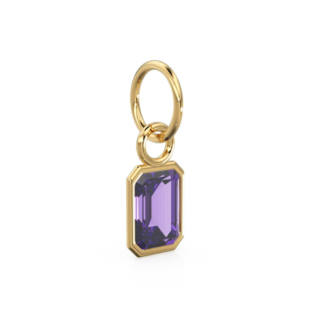 African Amethyst Emerald Cut Solid Gold Charm / Purple Gemstone Handmade Gold Pendant / 14k Solid Gold February Jewelry Making Finding - Jalvi & Co.