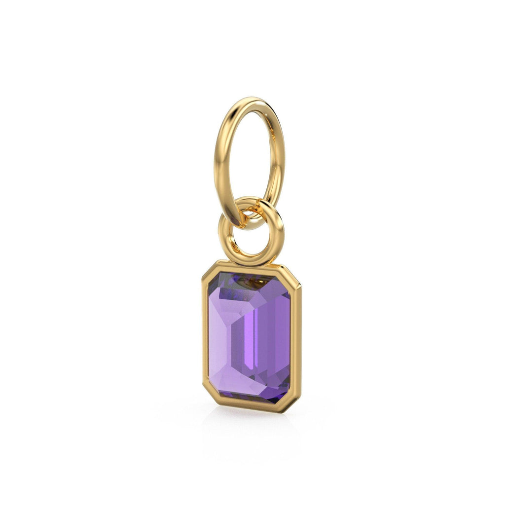 African Amethyst Emerald Cut Solid Gold Charm / Purple Gemstone Handmade Gold Pendant / 14k Solid Gold February Jewelry Making Finding - Jalvi & Co.