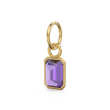 Load image into Gallery viewer, African Amethyst Emerald Cut Solid Gold Charm / Purple Gemstone Handmade Gold Pendant / 14k Solid Gold February Jewelry Making Finding - Jalvi &amp; Co.