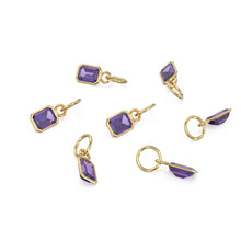 Load image into Gallery viewer, African Amethyst Emerald Cut Solid Gold Charm / Purple Gemstone Handmade Gold Pendant / 14k Solid Gold February Jewelry Making Finding - Jalvi &amp; Co.