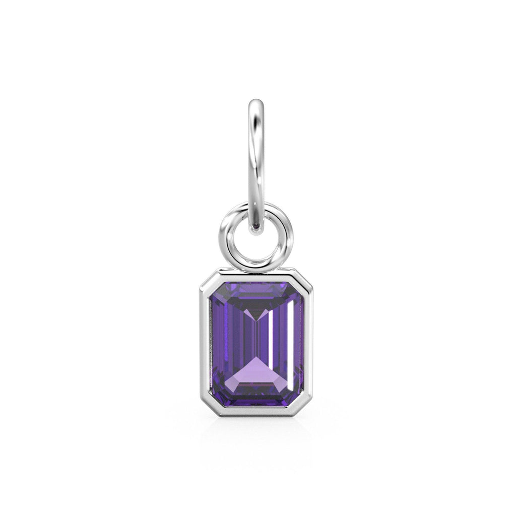 African Amethyst Emerald Cut Solid Gold Charm / Purple Gemstone Handmade Gold Pendant / 14k Solid Gold February Jewelry Making Finding - Jalvi & Co.