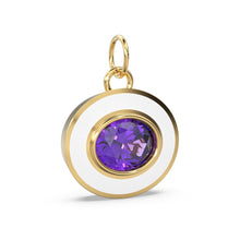 Load image into Gallery viewer, African Amethyst Oval Gemstone Enamel Pendant / Intricate Beautiful Jali Work On The Back / February Birthstone Charm or Connector - Jalvi &amp; Co.