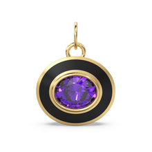 Load image into Gallery viewer, African Amethyst Oval Gemstone Enamel Pendant / Intricate Beautiful Jali Work On The Back / February Birthstone Charm or Connector - Jalvi &amp; Co.