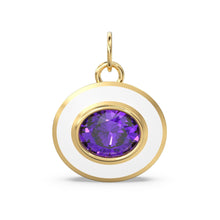 Load image into Gallery viewer, African Amethyst Oval Gemstone Enamel Pendant / Intricate Beautiful Jali Work On The Back / February Birthstone Charm or Connector - Jalvi &amp; Co.