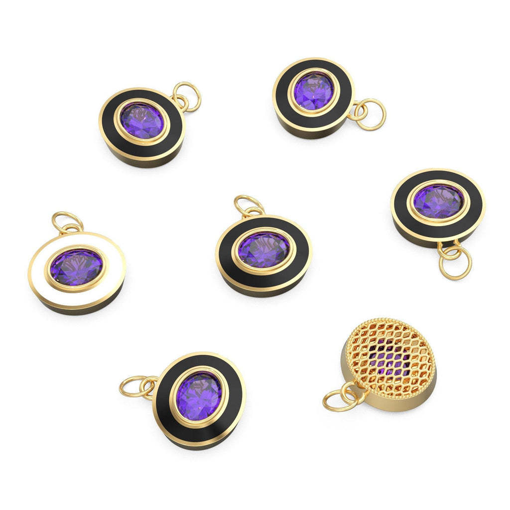 African Amethyst Oval Gemstone Enamel Pendant / Intricate Beautiful Jali Work On The Back / February Birthstone Charm or Connector - Jalvi & Co.