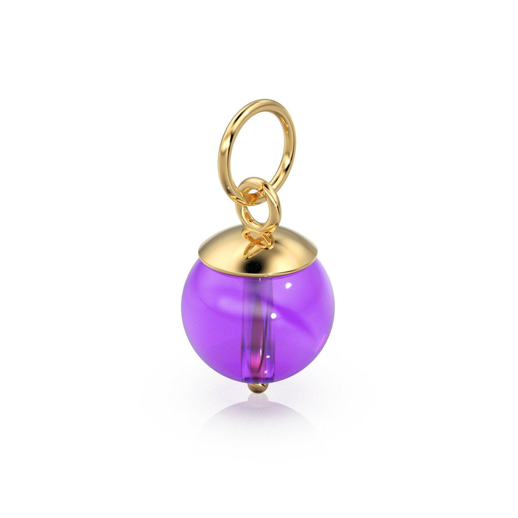 African Amethyst Round Ball Bead Solid Gold Charm / Purple Gemstone Handmade Gold Pendant / 1pc 14k Solid Yellow Gold Jewelry Making Finding - Jalvi & Co.