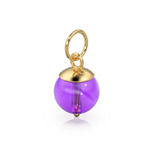 Load image into Gallery viewer, African Amethyst Round Ball Bead Solid Gold Charm / Purple Gemstone Handmade Gold Pendant / 1pc 14k Solid Yellow Gold Jewelry Making Finding - Jalvi &amp; Co.