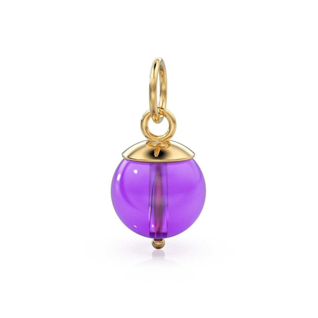 African Amethyst Round Ball Bead Solid Gold Charm / Purple Gemstone Handmade Gold Pendant / 1pc 14k Solid Yellow Gold Jewelry Making Finding - Jalvi & Co.