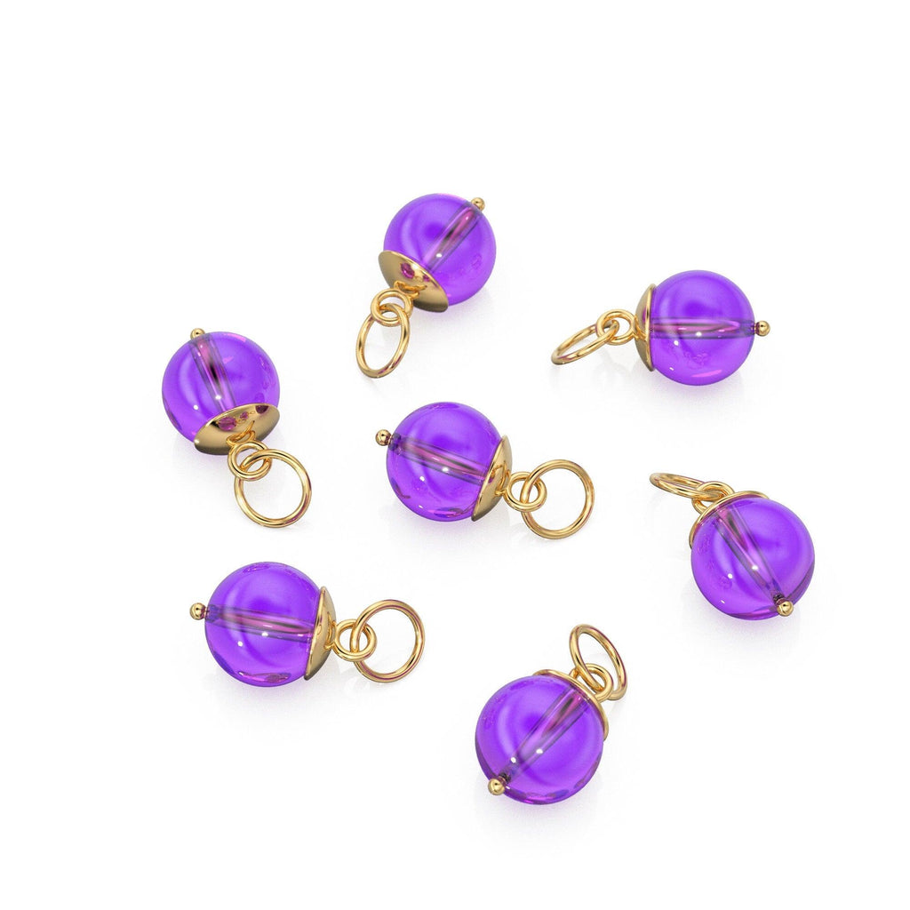 African Amethyst Round Ball Bead Solid Gold Charm / Purple Gemstone Handmade Gold Pendant / 1pc 14k Solid Yellow Gold Jewelry Making Finding - Jalvi & Co.