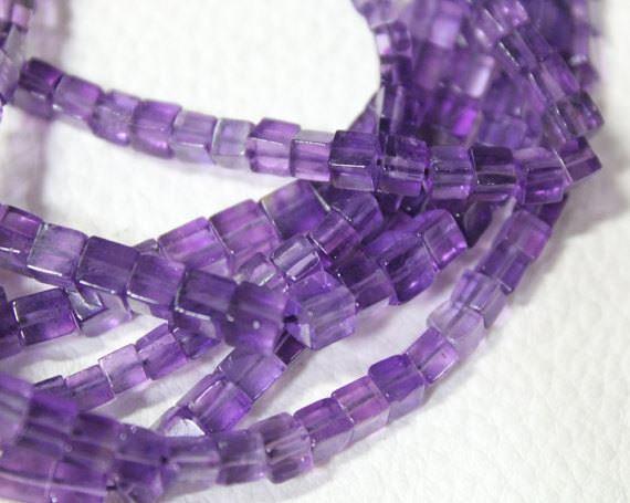 African Purple Amethyst Beads Smooth Polished 3D Box Cube Strand 8" 5mm 4mm - Jalvi & Co.