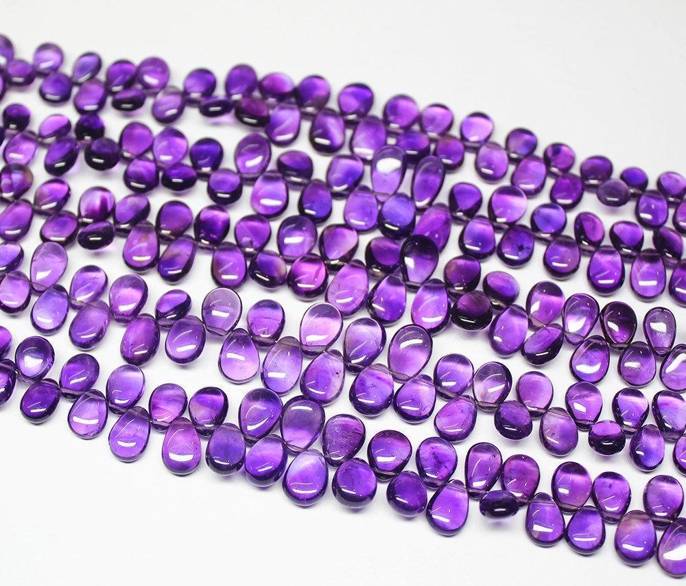 African Purple Amethyst Smooth Pear Drop Gemstone Loose Beads 7mm 11mm 9" - Jalvi & Co.