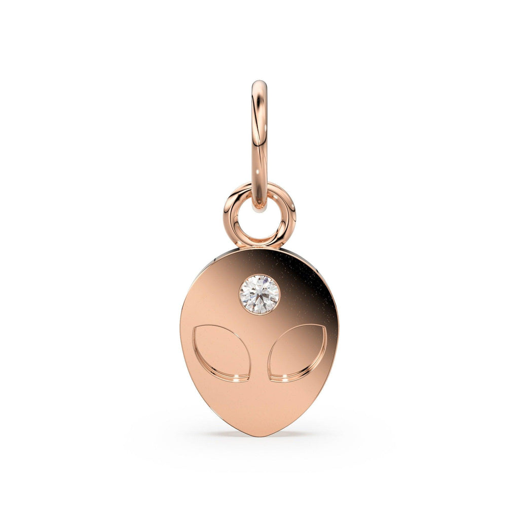 Alien Head Diamond 14k 18k Solid Gold Charm Pendant, Alien Charm, Gold Charm Finding, Alien Solid Gold Pendant - Jalvi & Co.