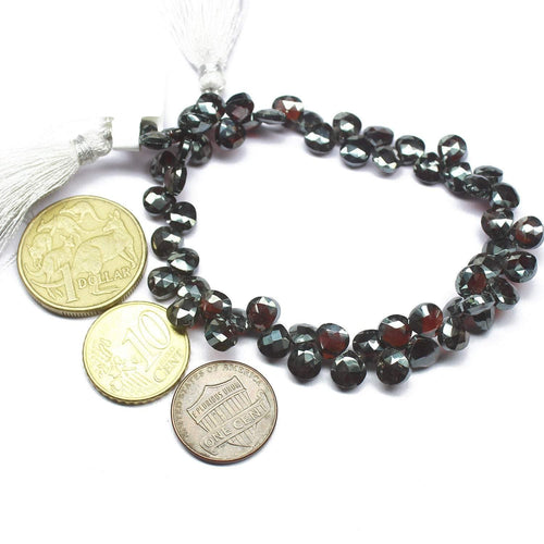 Almandine Garnet Faceted Heart Drop Gemstone Loose Beads Strand 6mm 6.5mm 4