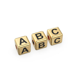 Alphabet Solid Gold 5mm Dice Beads / Box 18k Solid Yellow Gold Spacer Findings / 2mm Hole Initial Beads / Name Jewelry Making Supplies Beads - Jalvi & Co.