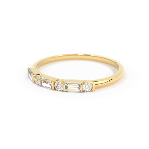Alternating Baguette Round Diamond Wedding Ring / Baguette Ring / 14k Stacking Ring / Half Eternity Diamond Ring / Petite Stackable Ring - Jalvi & Co.
