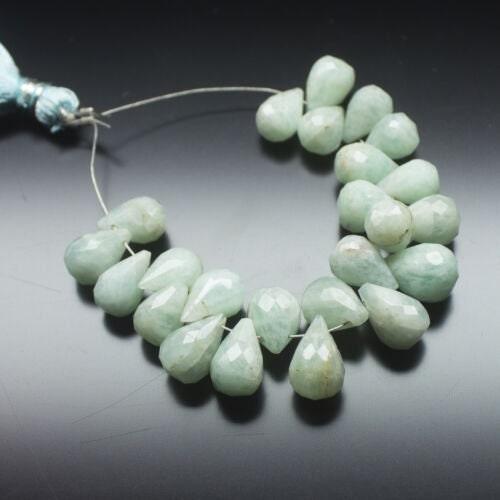 Amazonite Faceted Tear drop Briolette Loose Gemstone Beads Strand 24pc 9mm 11mm - Jalvi & Co.