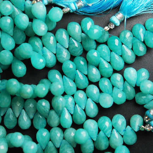 Amazonite Faceted Tear drop Briolette Loose Gemstone Beads Strand 25pc 12mm 13mm - Jalvi & Co.