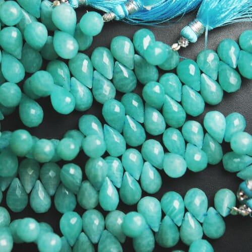 Amazonite Faceted Tear drop Briolette Loose Gemstone Beads Strand 30pc 10mm 12mm - Jalvi & Co.