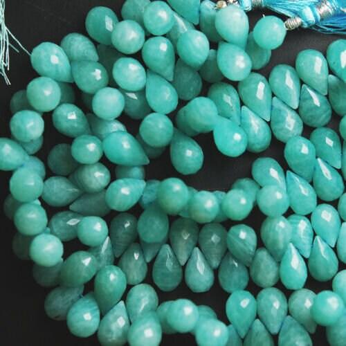 Amazonite Faceted Tear drop Briolette Loose Gemstone Beads Strand 30pc 10mm 12mm - Jalvi & Co.