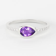 Load image into Gallery viewer, Amethyst Diamond Ring / 14k Gold Pear Amethyst &amp; Round Diamond Prong Ring / Diamond Statement Ring / Diamond Wedding Band - Jalvi &amp; Co.