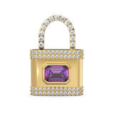 Amethyst Pave Diamond PadLock Charm / February Birthstone Gemstone Pendant / Padlock 14k Gold Pendant / Purple Gemstone 18k Gold JewelrySALE