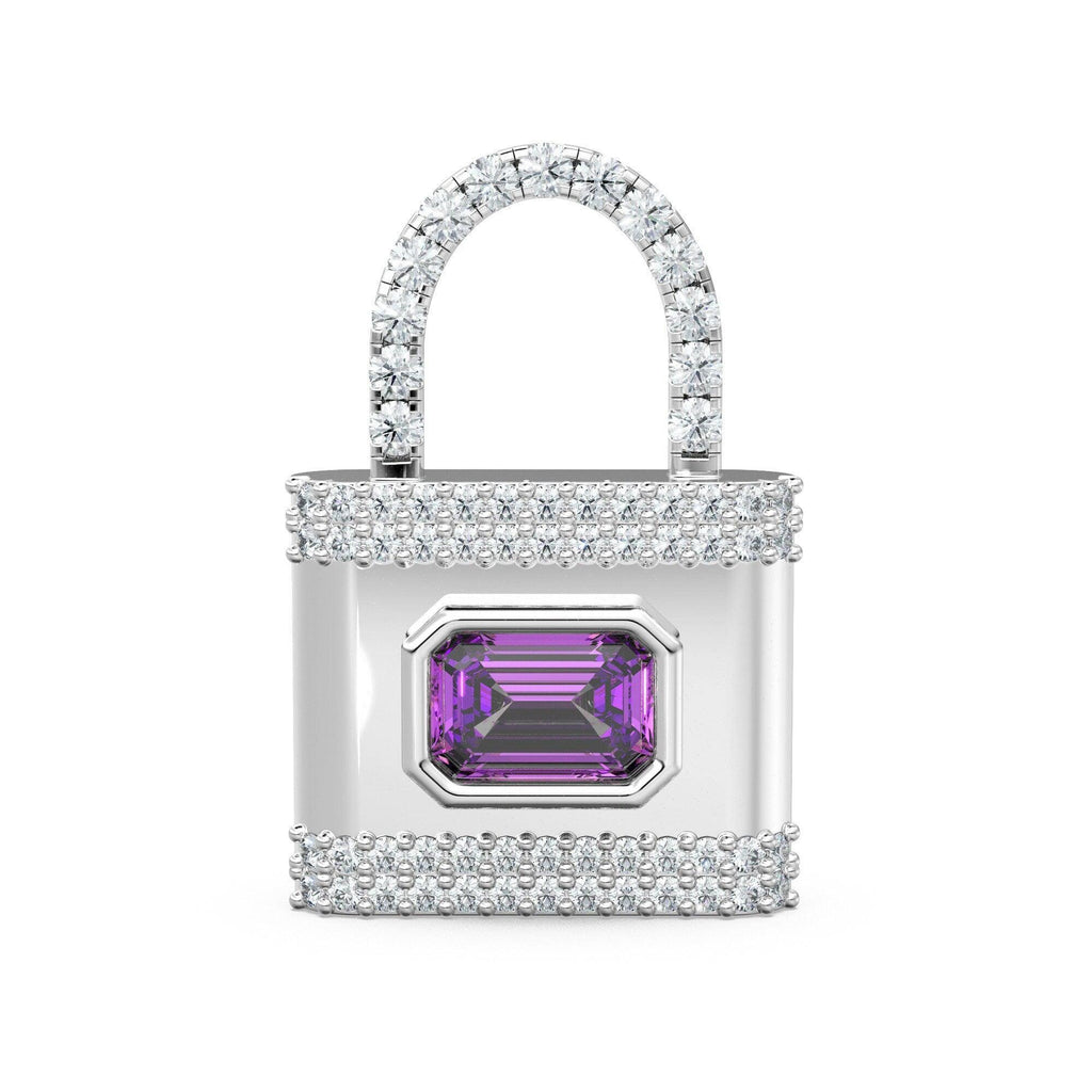 Amethyst Pave Diamond PadLock Charm / February Birthstone Gemstone Pendant / Padlock 14k Gold Pendant / Purple Gemstone 18k Gold JewelrySALE - Jalvi & Co.