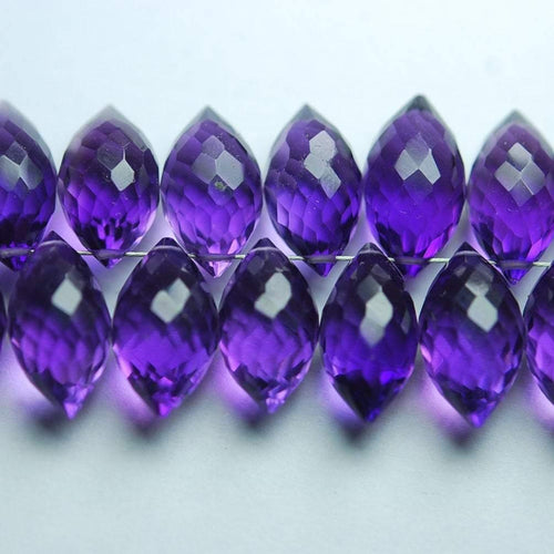 Amethyst Purple Quartz Faceted Dew Drop Marquise Loose Beads 6 Pair 15mm 16mm - Jalvi & Co.