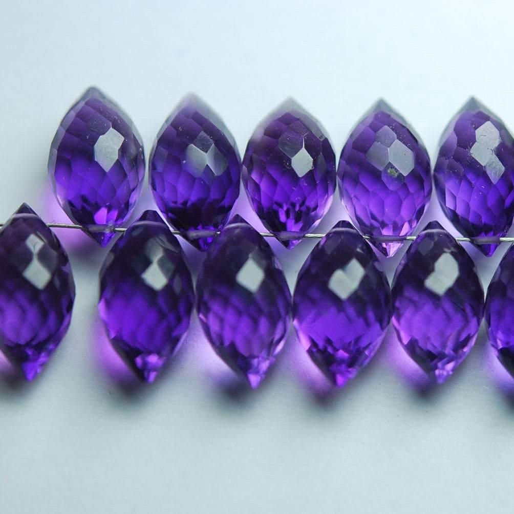 Amethyst Purple Quartz Faceted Dew Drop Marquise Loose Beads 6 Pair 15mm 16mm - Jalvi & Co.