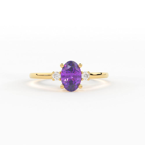 Amethyst Ring / Amethyst Engagement Ring in 14k Gold / Oval Cut Natural Amethyst Diamond Ring / February Birthstone / Promise Ring - Jalvi & Co.