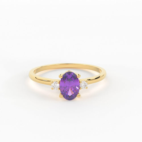 Amethyst Ring / Amethyst Engagement Ring in 14k Gold / Oval Cut Natural Amethyst Diamond Ring / February Birthstone / Promise Ring - Jalvi & Co.