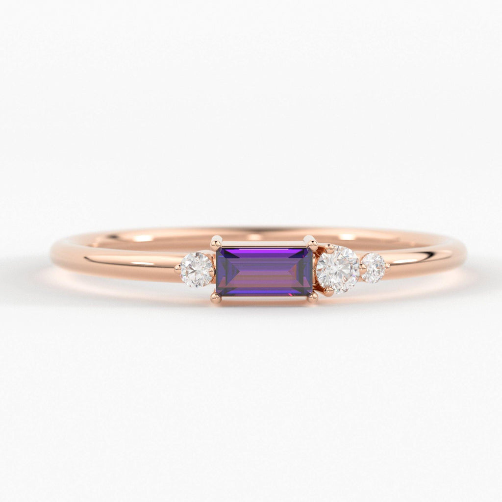 Amethyst Ring / Amethyst Engagement Ring / Solid Rose Gold Diamond Amethyst Ring / February Birthstone Ring / Rose Gold Amethyst Ring - Jalvi & Co.