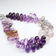 Load image into Gallery viewer, Amethyst Rutile Faceted Briolette Tear Drop Loose Gemstone Beads 10mm 12mm 6pc - Jalvi &amp; Co.