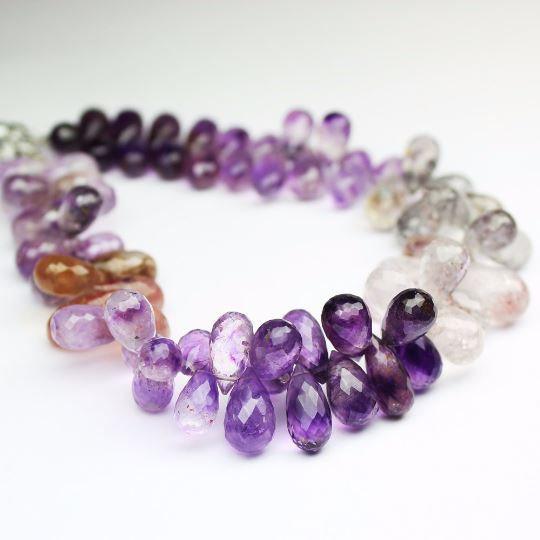 Amethyst Rutile Faceted Briolette Tear Drop Loose Gemstone Beads 10mm 12mm 6pc - Jalvi & Co.