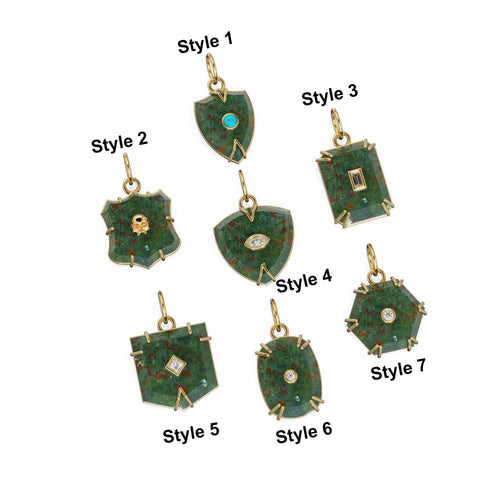 Antique 14k Gold and Carved Banded Bloodstone Signet Charms / 18k Gold Gemstone Shield Gemstone Pendant / Vintage Signet Gemstone Necklace - Jalvi & Co.