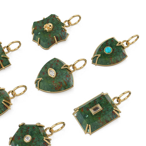 Antique 14k Gold and Carved Banded Bloodstone Signet Charms / 18k Gold Gemstone Shield Gemstone Pendant / Vintage Signet Gemstone Necklace - Jalvi & Co.