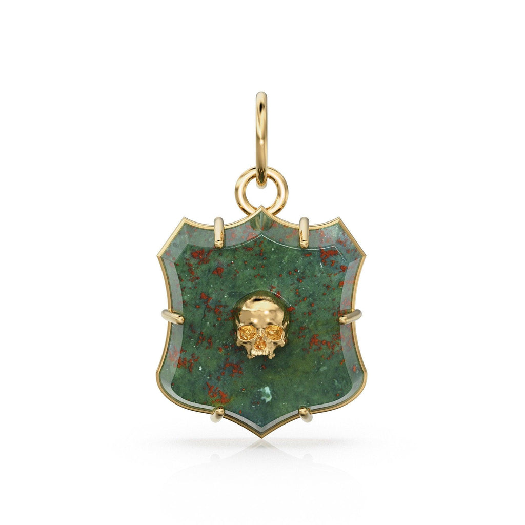 Antique 14k Gold and Carved Banded Bloodstone Signet Charms / 18k Gold Gemstone Shield Gemstone Pendant / Vintage Signet Gemstone Necklace - Jalvi & Co.